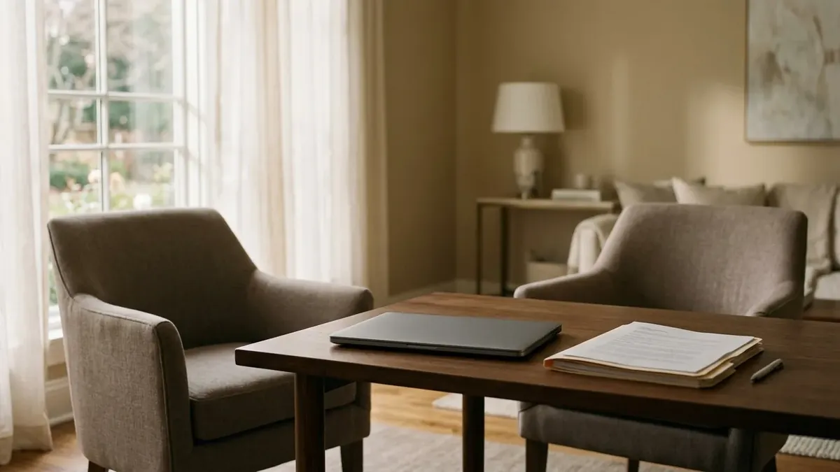 Una mesa lista para la conversación con la familia, con los documentos a mano